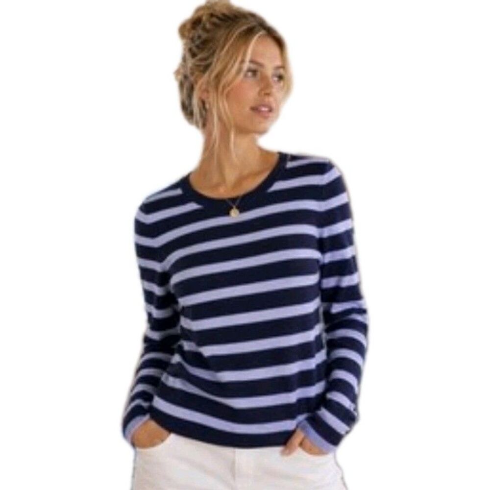 Anthropologie Navy and Light Blue Striped Crewneck Sweater
